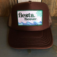 Hermosa Beach FIESTA FOREVER High Crown Trucker Hat - Brown