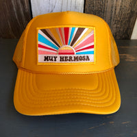 Hermosa Beach MUY HERMOSA High Crown Trucker Hat - Gold