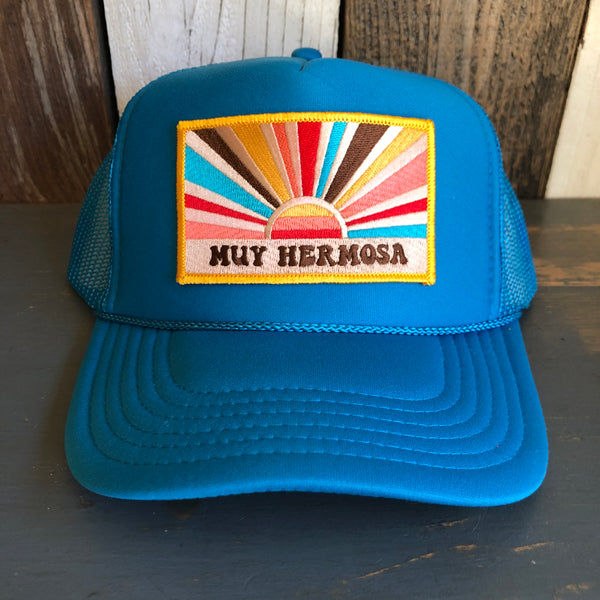 Hermosa Beach MUY HERMOSA Trucker Hat - Neon Blue