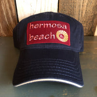 Hermosa Beach WELCOME SIGN - 6 Panel Low Profile Style Dad Hat with Velcro Closure - Navy/Navy/Khaki
