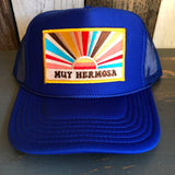 Hermosa Beach MUY HERMOSA High Crown Trucker Hat - Royal Blue (Curved Brim)