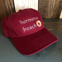 Hermosa Beach WELCOME SIGN 6 Panel Low Profile Style Dad Hat - Maroon