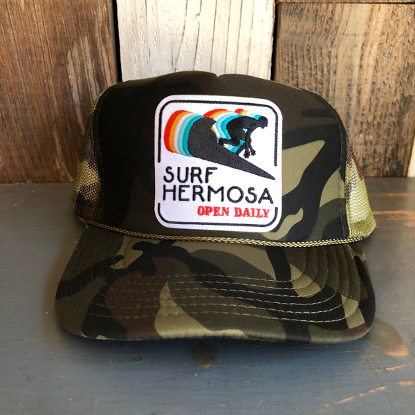 SURF HERMOSA :: OPEN DAILY Trucker Hat - Full Camouflage