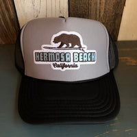Hermosa Beach SURFING GRIZZLY BEAR Trucker Hat - Black/Grey/Black