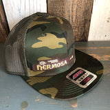 Hermosa Beach HERMOSA AVE Camouflage 6 Panel Mid Profile Mesh Back Snapback Trucker Hat - Dark Green/Brown/Dark Olive Green