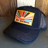 Hermosa Beach MUY HERMOSA Premium Denim Trucker Hat - Navy/Gold Stitching