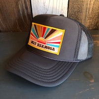 Hermosa Beach MUY HERMOSA High Crown Trucker Hat - Charcoal (Curved Brim)