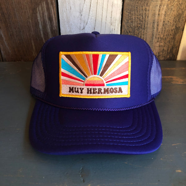 Hermosa Beach MUY HERMOSA High Crown Trucker Hat - Purple