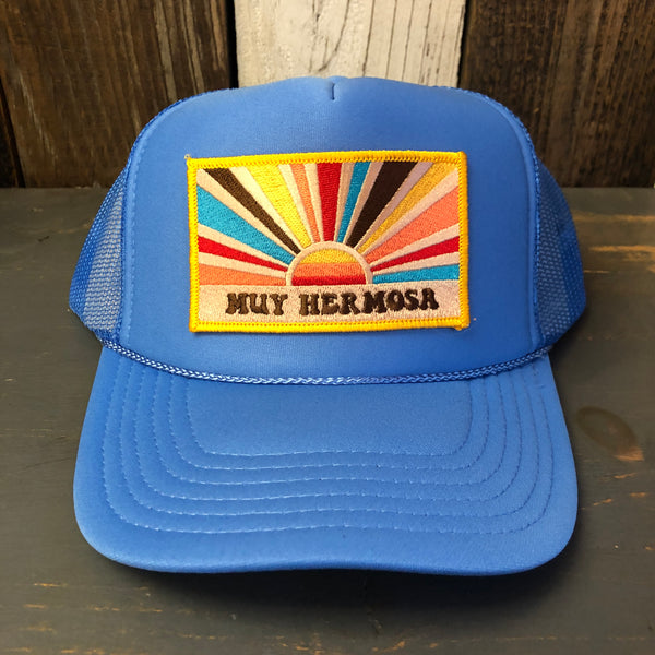 Hermosa Beach MUY HERMOSA High Crown Trucker Hat - Col. Blue
