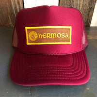 Hermosa Beach AS REAL AS THE STREETS High Crown Trucker Hat - Burgundy Maroon