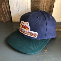 Hermosa Beach WOODIE - 6 Panel Low Profile Baseball Cap with Adjustable Strap with Press Buckle - Navy/Dark Green