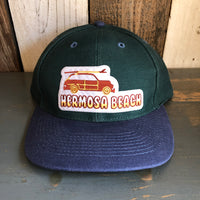 Hermosa Beach WOODIE - 6 Panel Low Profile Baseball Cap with Adjustable Strap with Press Buckle - Dark Green/Navy