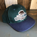 Hermosa Beach SURFING GRIZZLY BEAR - 6 Panel Low Profile Baseball Cap with Adjustable Strap with Press Buckle - Dark Green/Navy