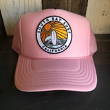Hermosa Beach SOUTH BAY SURF (Multi Colored Patch) High Crown Trucker Hat - Pink