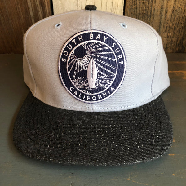SOUTH BAY SURF (Navy Colored Patch) 6 Panel Mid Profile Baseball Cap - Brushed Bull Denim