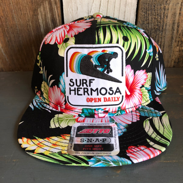 SURF HERMOSA :: OPEN DAILY Hawaiian Pattern 6 Panel Mid Profile Snapback Hat - A ‘o ia (Flat Brim)