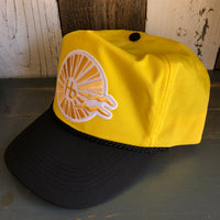 Hermosa Beach CLASSIC LOGO 5 Panel High Crown Baseball Cap - Black/Yellow