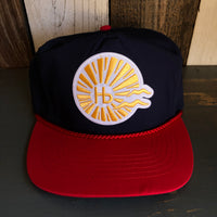 Hermosa Beach CLASSIC LOGO 5 Panel High Crown Baseball Cap - Navy/Red