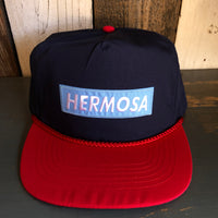 Hermosa Beach BLUE SUPREME HERMOSA 5 Panel High Crown Baseball Cap - Navy Blue/Red
