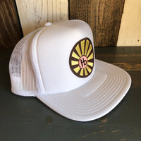Hermosa Beach SUNBEAMS Trucker Hat - White (Flat Brim)