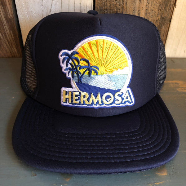 Hermosa Beach FIESTA Trucker Hat - Navy Blue (Flat Brim)