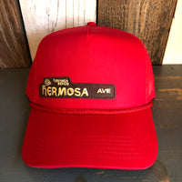 Hermosa Beach HERMOSA AVE 5 Panel Mid Profile Mesh Back Trucker Hat - Red