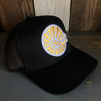 Hermosa Beach CLASSIC LOGO - 5 Panel Mid Profile Mesh Back Trucker Hat - Black