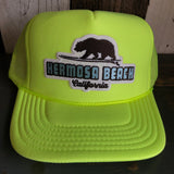Hermosa Beach SURFING GRIZZLY BEAR Trucker Hat - Neon Yellow