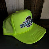 Hermosa Beach SURFING GRIZZLY BEAR Trucker Hat - Neon Yellow