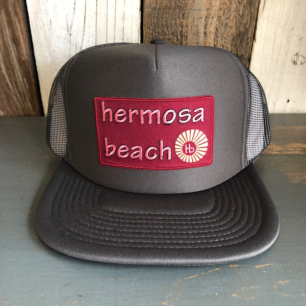 Hermosa Beach WELCOME SIGN Trucker Hat - Charcoal Grey (Flat Brim)