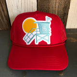 Hermosa Beach LIFEGUARD TOWER 5 Panel Mid Profile Mesh Back Trucker Hat - Red