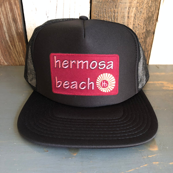Hermosa Beach WELCOME SIGN Trucker Hat - Black (Flat Brim)