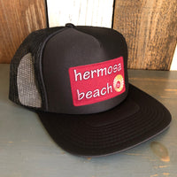 Hermosa Beach WELCOME SIGN Trucker Hat - Black (Flat Brim)