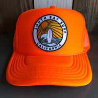 SOUTH BAY SURF (Multi Colored Patch) High Crown Trucker Hat - Neon Orange