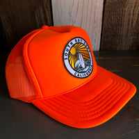 SOUTH BAY SURF (Multi Colored Patch) Mid Crown Trucker Hat - Neon Orange