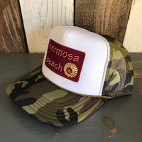 Hermosa Beach WELCOME SIGN Trucker Hat - CAMOUFLAGE Khaki/Brown/Light Olive/White Green/White