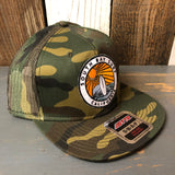 SOUTH BAY SURF (Multi Colored Patch) Camouflage 6 Pad Profile Mesh Back Snapback Trucker Hat - Dark Green/Brown/Camo Mesh