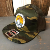 SOUTH BAY SURF (Multi Colored Patch) Camouflage 6 Panel Mid Profile Mesh Back Snapback Trucker Hat - Dark Green/Brown/Dark Olive Green