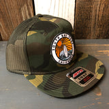 SOUTH BAY SURF (Multi Colored Patch) Camouflage 6 Panel Mid Profile Mesh Back Snapback Trucker Hat - Dark Green/Brown/Dark Olive Green