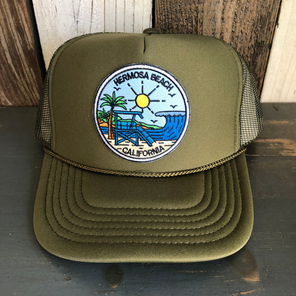 Hermosa Beach SHOREFRONT High Crown Trucker Hat - Olive