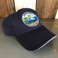 Hermosa Beach SHOREFRONT - 6 Panel Low Profile Style Dad Hat with Velcro Closure - Navy/Navy/Khaki