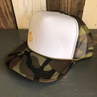 Hermosa Beach CLASSIC MINI LOGO Trucker Hat - CAMOUFLAGE Khaki/Brown/Light Olive/White Green/White
