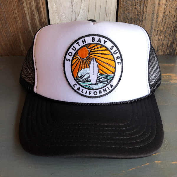 SOUTH BAY SURF (Multi Colored Patch) Trucker Hat - Black/White/Black