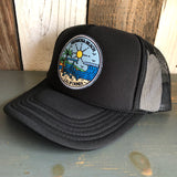 Hermosa Beach SHOREFRONT High Crown Trucker Hat - Black (Curved Brim)