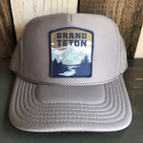 GRAND TETON NATIONAL PARK High Crown Trucker Hat - Grey (Curved Brim)