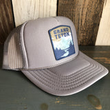 GRAND TETON NATIONAL PARK High Crown Trucker Hat - Grey (Curved Brim)