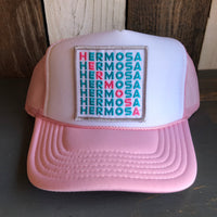 Hermosa Beach OCEAN DRIVE Trucker Hat - White/Pink/White
