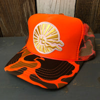 Hermosa Beach CLASSIC LOGO High Crown Trucker Hat - Neon Orange Hunters Camo