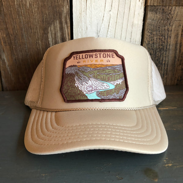 YELLOWSTONE RIVER, Wyoming USA High Crown Trucker Hat - Khaki
