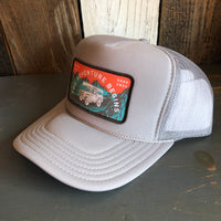 WHERE THE ROAD ENDS - THE ADVENTURE BEGINS - High Crown Trucker Hat - Grey (Curved Brim)